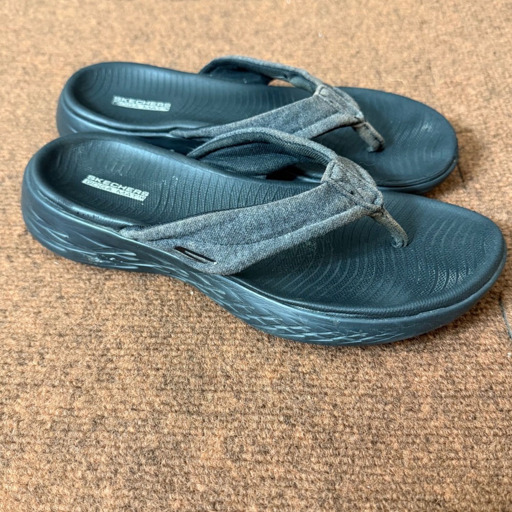 Skechers On-the-GO 600 Goga Mat Thong Sandals Black Grey 140150S Womens 7 - Picture 9 of 16